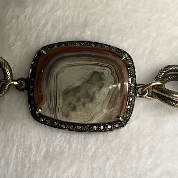 ❌SOLD❌ Vintage SuZy T Designs Banded Agate Choker with Magnet Closure Silver - Picture 5 of 9
